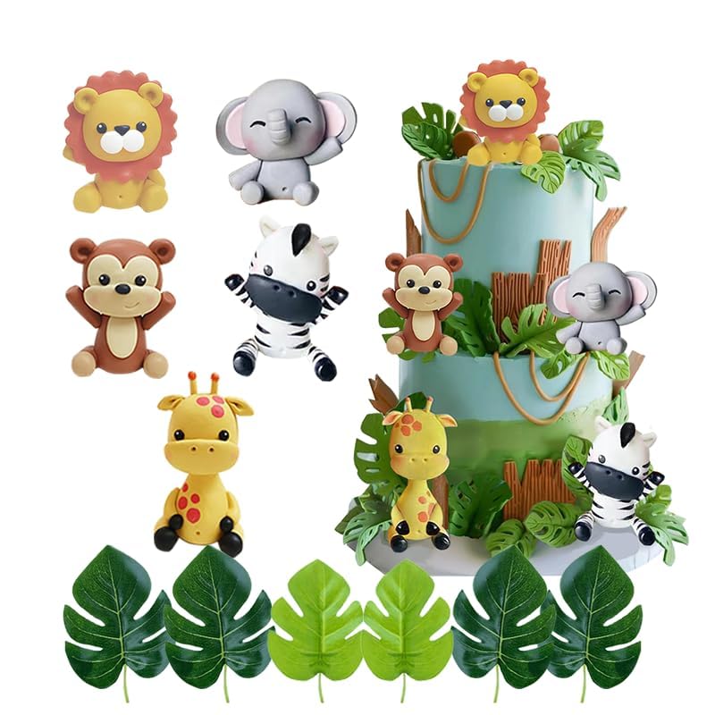 GmakCeder Jungle Animal Cake Topper Safari Animal Set Lion Giraffe Elephant Monkey Zebra for Wild Animals Birthday Baby Shower Party Favors Decorations Supplies - Image 2